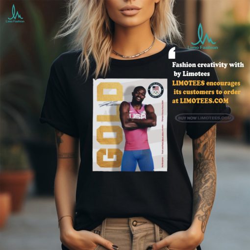 Official Rai Benjamin Team USA Gold Medal Men’s 400m Hurdles Olympic Games Paris 2024 Signature Poster t shirt