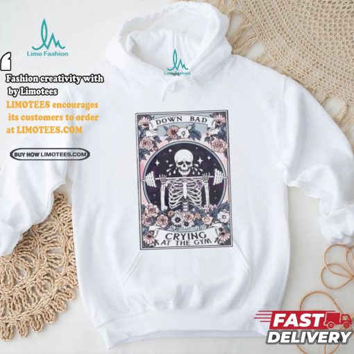 Official Skeleton down bad crying at the gym tarot card T shirt
