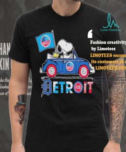 Official Snoopy And Woodstock Driving Car Detroit Sports Teams Flag T Shirt