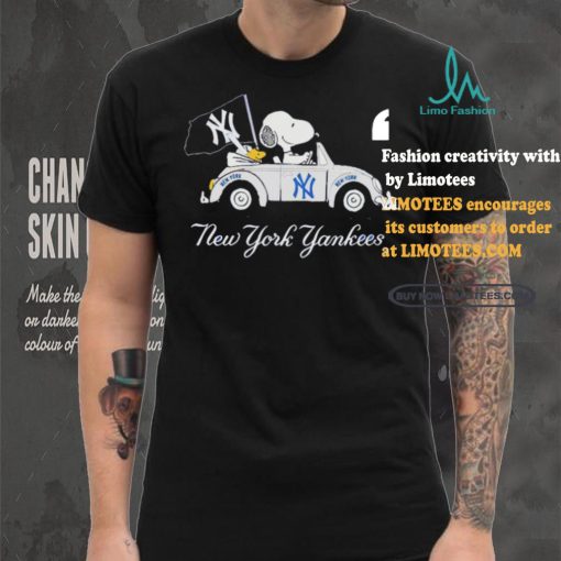 Official Snoopy Drives Car With New York Yankees Flag T Shirt