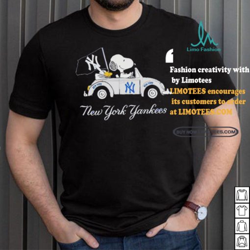 Official Snoopy Drives Car With New York Yankees Flag T Shirt