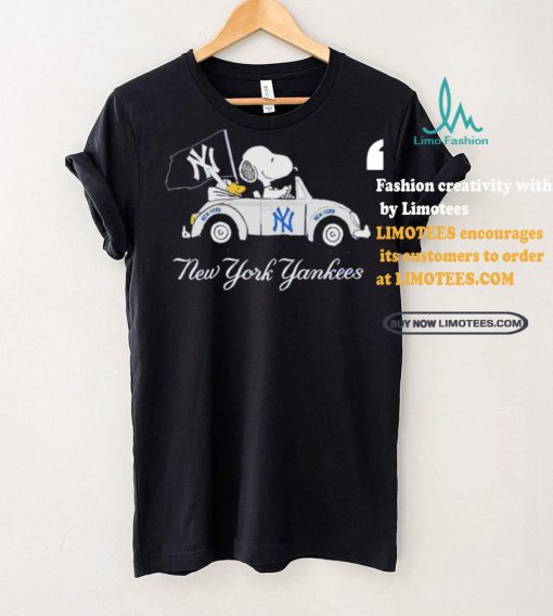 Official Snoopy Drives Car With New York Yankees Flag T Shirt