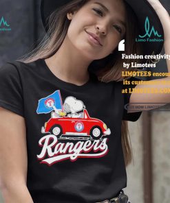 Official Snoopy Drives Car With Texas Rangers Flag T Shirt