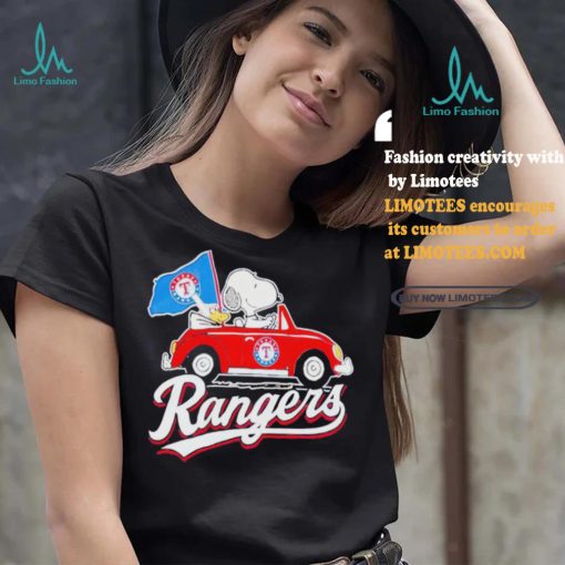 Official Snoopy Drives Car With Texas Rangers Flag T Shirt