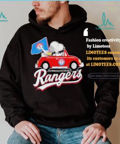 Official Snoopy Drives Car With Texas Rangers Flag T Shirt