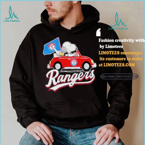Official Snoopy Drives Car With Texas Rangers Flag T Shirt