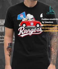 Official Snoopy Drives Car With Texas Rangers Flag T Shirt