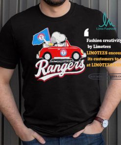 Official Snoopy Drives Car With Texas Rangers Flag T Shirt