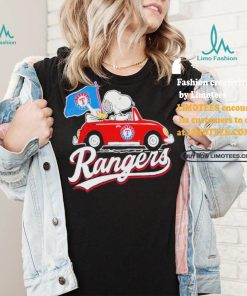 Official Snoopy Drives Car With Texas Rangers Flag T Shirt