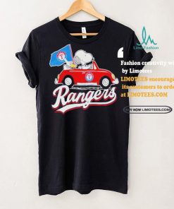 Official Snoopy Drives Car With Texas Rangers Flag T Shirt