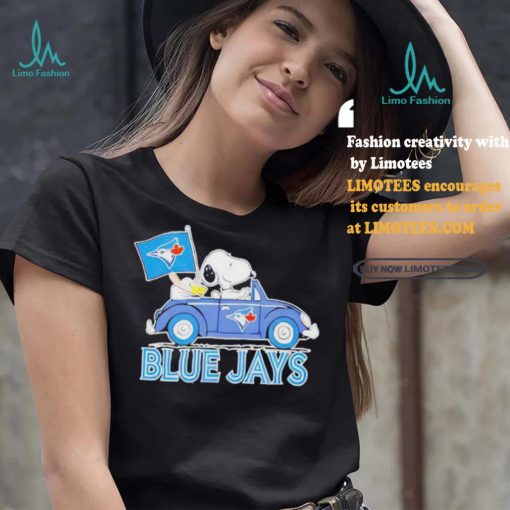 Official Snoopy Drives Car With Toronto Blue Jays Flag T Shirt