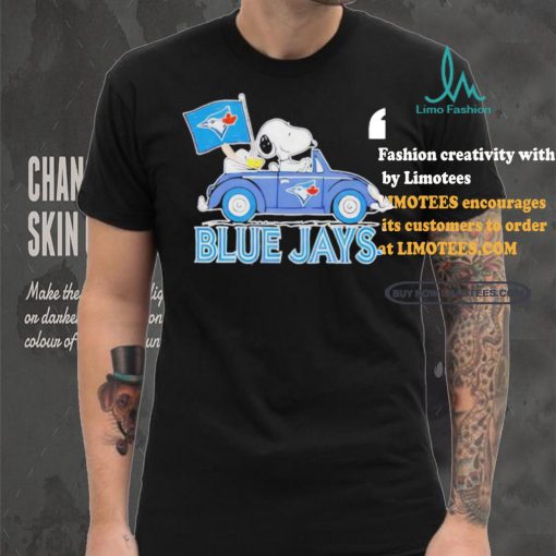 Official Snoopy Drives Car With Toronto Blue Jays Flag T Shirt