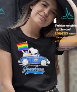 Official Snoopy and Woodstock Driving Car New York Yankees Pride Flag T Shirt