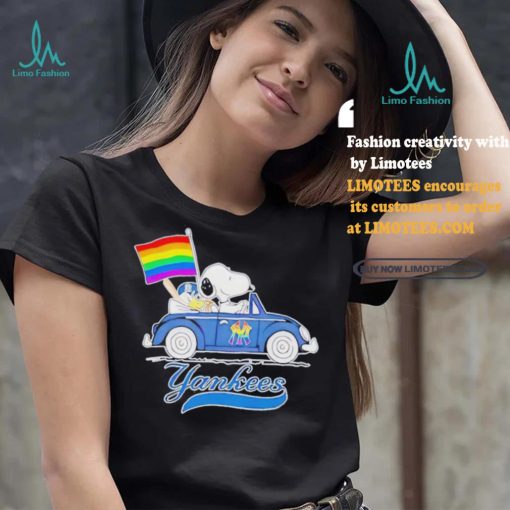 Official Snoopy and Woodstock Driving Car New York Yankees Pride Flag T Shirt
