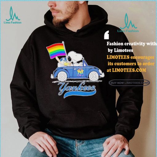 Official Snoopy and Woodstock Driving Car New York Yankees Pride Flag T Shirt