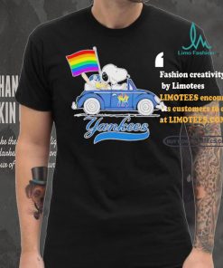 Official Snoopy and Woodstock Driving Car New York Yankees Pride Flag T Shirt