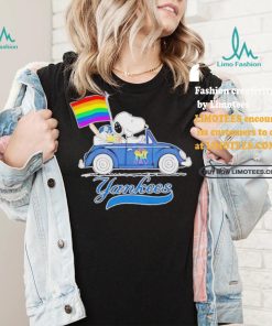 Official Snoopy and Woodstock Driving Car New York Yankees Pride Flag T Shirt