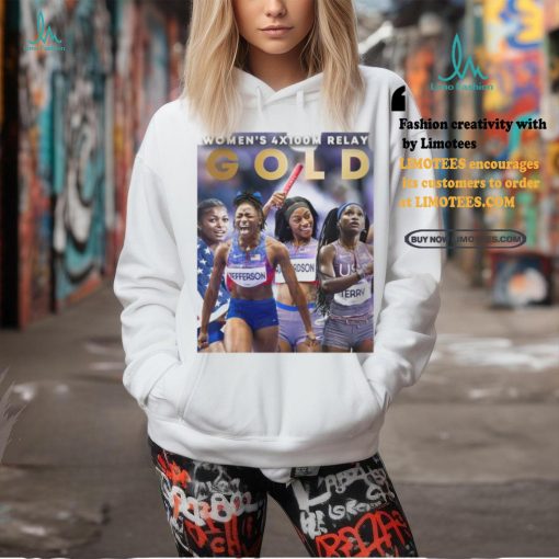 Official Team USA Gold Medal Women’s 4x100m Relay Paris Olympic 2024 Poster t shirt