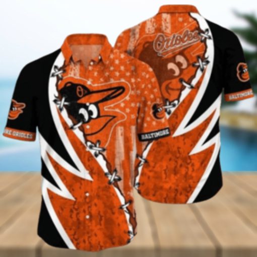 Orioles Aloha Shirt With Dynamic Swirl And Star Pattern In Team Colors