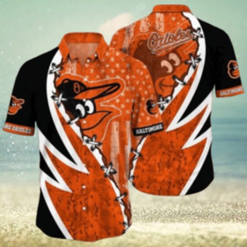 Orioles Aloha Shirt With Dynamic Swirl And Star Pattern In Team Colors