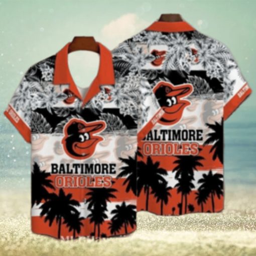 Orioles Exotic Black And White Palms Baseball Aloha Shirt