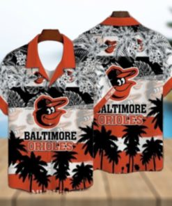 Orioles Exotic Black And White Palms Baseball Aloha Shirt