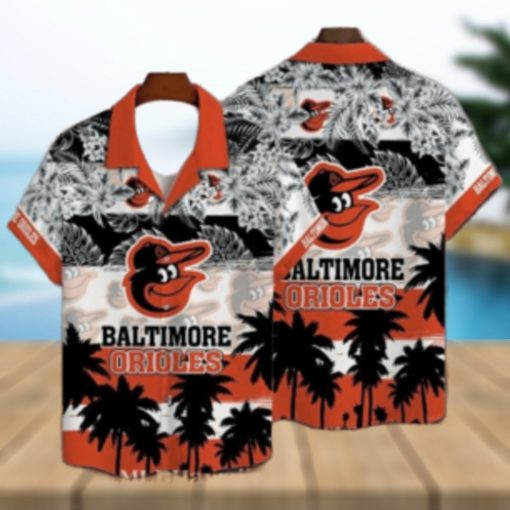 Orioles Exotic Black And White Palms Baseball Aloha Shirt