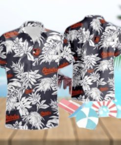 Orioles Monochrome Floral And Team Logo Casual Hawaiian Shirt