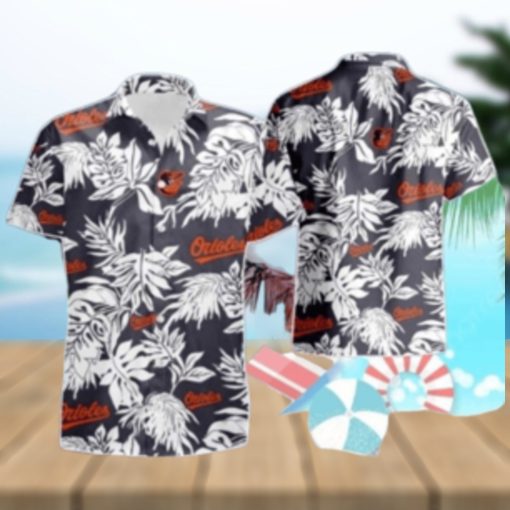 Orioles Monochrome Floral And Team Logo Casual Hawaiian Shirt