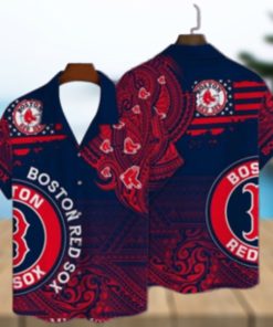 Ornate Boston Red Sox Tribal Hawaiian Shirt In Red And Blue