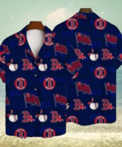 Patriotic Boston Red Sox Hawaiian Shirt With Flags And Baseballs