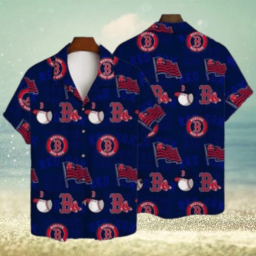 Patriotic Boston Red Sox Hawaiian Shirt With Flags And Baseballs