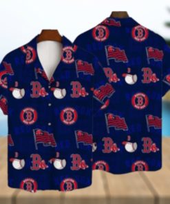 Patriotic Boston Red Sox Hawaiian Shirt With Flags And Baseballs