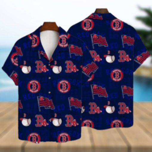 Patriotic Boston Red Sox Hawaiian Shirt With Flags And Baseballs