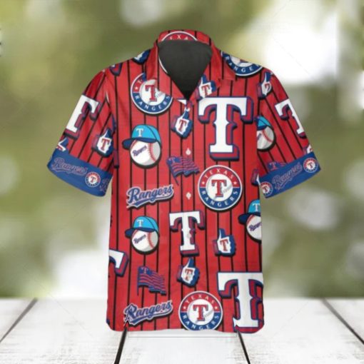 Pattern Logo Texas Rangers Hawaiian Shirt, Texas Rangers Aloha Shirt, MLB Hawaiian Shirt