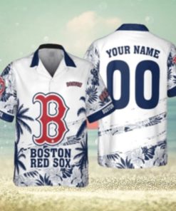 Personalized Boston Red Sox Flower Pattern Custom Name Tropical Hawaiian Shirt