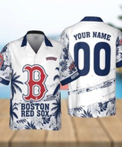 Personalized Boston Red Sox Flower Pattern Custom Name Tropical Hawaiian Shirt