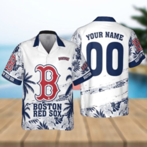 Personalized Boston Red Sox Flower Pattern Custom Name Tropical Hawaiian Shirt