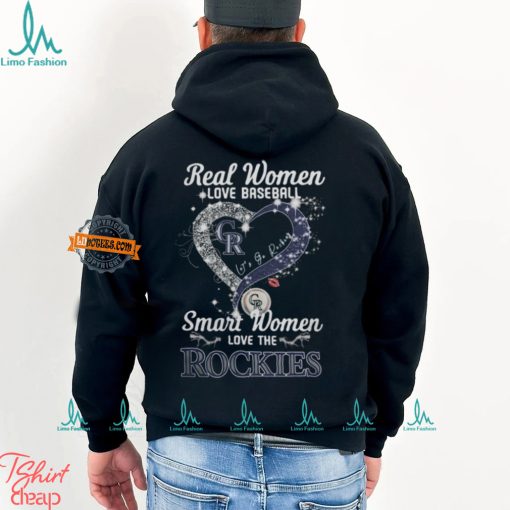 Real Women Love Baseball Smart Women Love The Colorado Rockies Let’s Go Rockies Heart Diamond Shirt