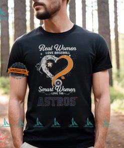 Real Women Love Baseball Smart Women Love The Houston Astros Let’s Go Astros Heart Diamond Shirt