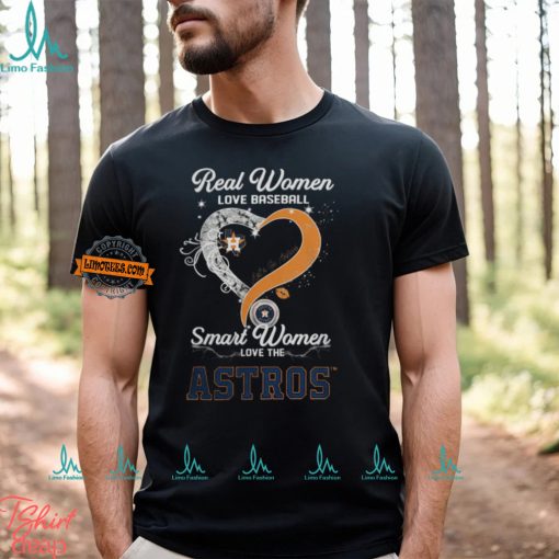 Real Women Love Baseball Smart Women Love The Houston Astros Let’s Go Astros Heart Diamond Shirt