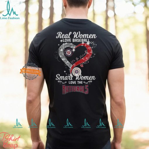 Real Women Love Baseball Smart Women Love The Washington Nationals Let’s Go Nationals Heart Diamond Shirt