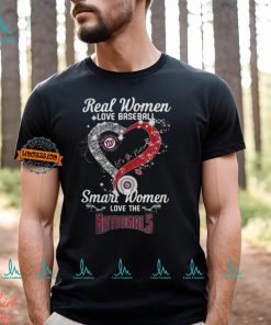 Real Women Love Baseball Smart Women Love The Washington Nationals Let’s Go Nationals Heart Diamond Shirt