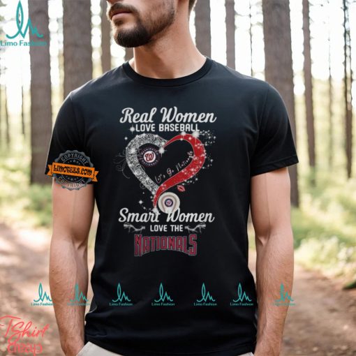 Real Women Love Baseball Smart Women Love The Washington Nationals Let’s Go Nationals Heart Diamond Shirt