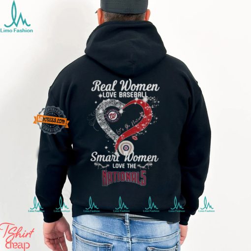 Real Women Love Baseball Smart Women Love The Washington Nationals Let’s Go Nationals Heart Diamond Shirt