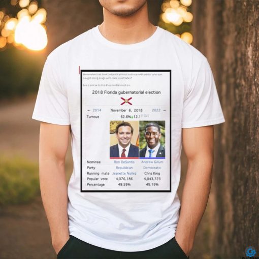 Remember that time DeSantis almost lost to a meth addict who was caught doing drugs with male prostitutes shirt