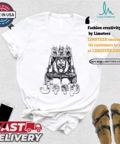 Skeletons sit on Jeep American flag Halloween shirt