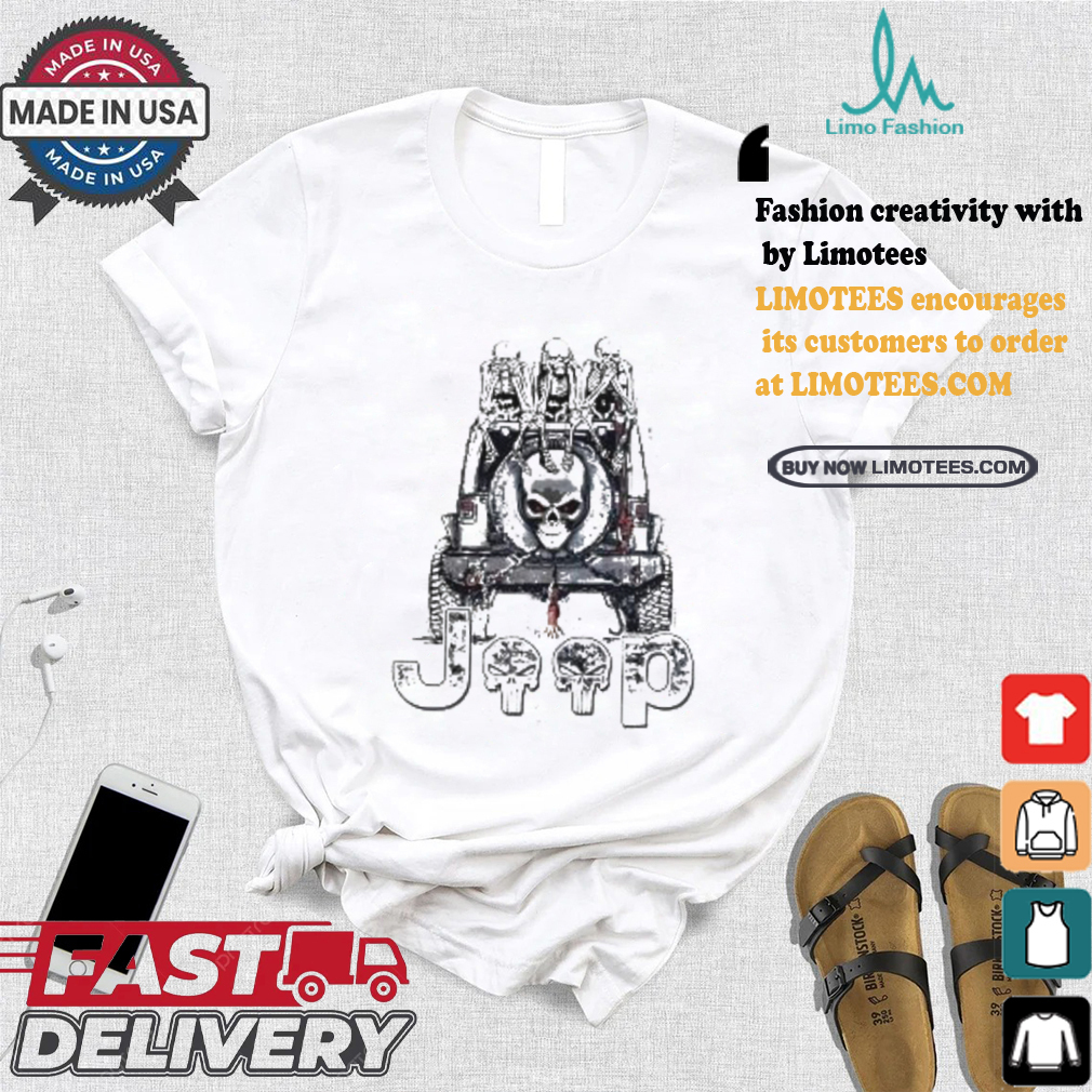 Skeletons sit on Jeep American flag Halloween shirt Skeletons sit on Jeep American flag Halloween shirt