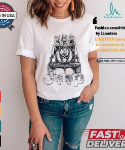 Skeletons sit on Jeep American flag Halloween shirt