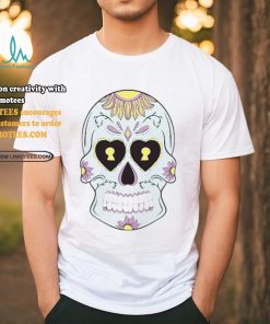 Sky Blue Sugar Skull with Purple Yellow flower T Shirt